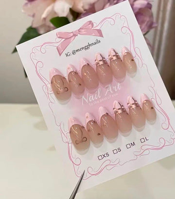 COQUETTE  PINK FRENCH TIP -ON NAILS